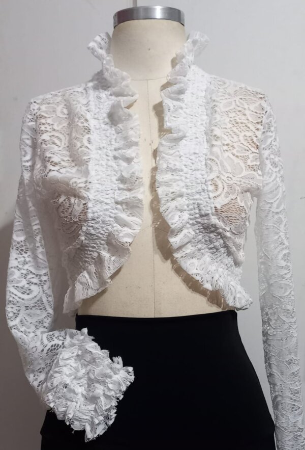 Casaco Bolero Flamenco Renda Branco