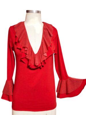 Blusa Flamenca Bromélia Manga 3/4 vermelha com tulê