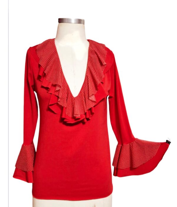Blusa Flamenca Bromélia Manga 3/4 vermelha com tulê