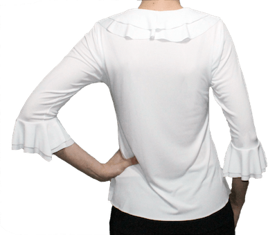 Blusa Flamenca Bromélia Manga 3/4 Babados Branca
