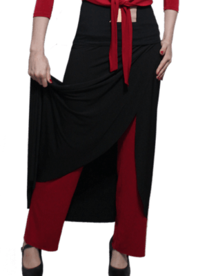 Calça Saia Flamenca Papoula Preta e Vermelha