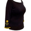Blusa Flamenca Magnólia Preta Madroños Amarelos com Flor Aplicada