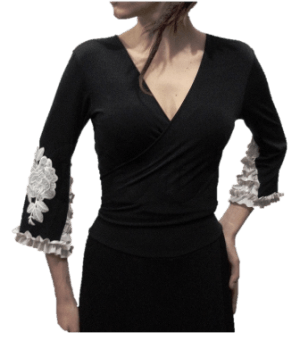 Casaco Flamenco Manguito Camélia Preto e Branco