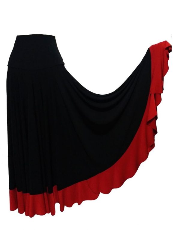 Saia Flamenca Hibisco Preta Babado Vermelho