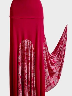 Saia Iris vermelha 4 nesgas com estampa floral vermelha / branco