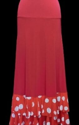 Saia Jasmim Flamenca Vermelha Babados Poá Vermelho/Branco