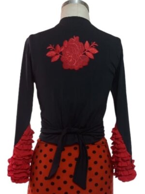 Manguito camélia preto com nesga vermelho