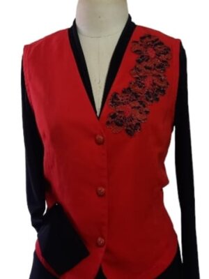 Colete Vermelho Flores Grandes GG