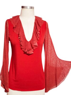 Blusa Flamenca Begônia Vermelha com tulê poá