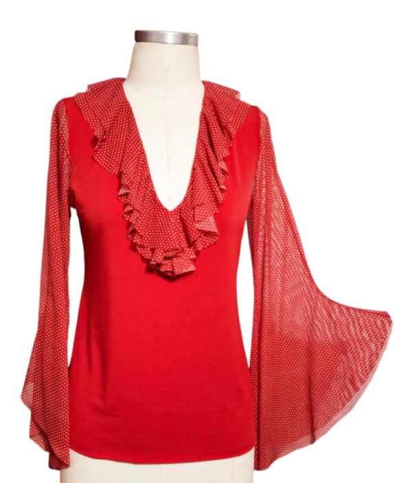 Blusa Flamenca Begônia Vermelha com tulê poá