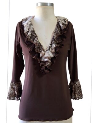 BLUSA BROMÉLIA MARROM COM RENDA