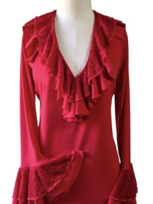 BLUSA BROMÉLIA VERMELHA COM RENDA