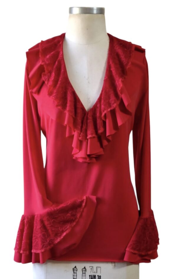 BLUSA BROMÉLIA VERMELHA COM RENDA