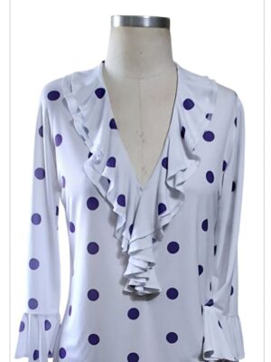 BLUSA BROMÉLIA BRANCA POÁ LILÁS