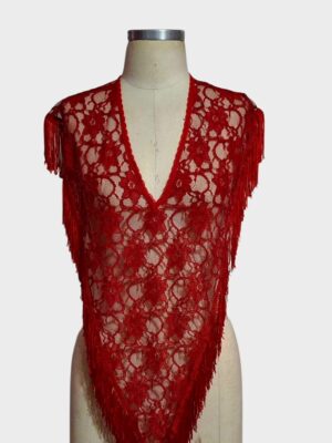 PALA DE RENDA VERMELHA = FRANJA DE 9 CM